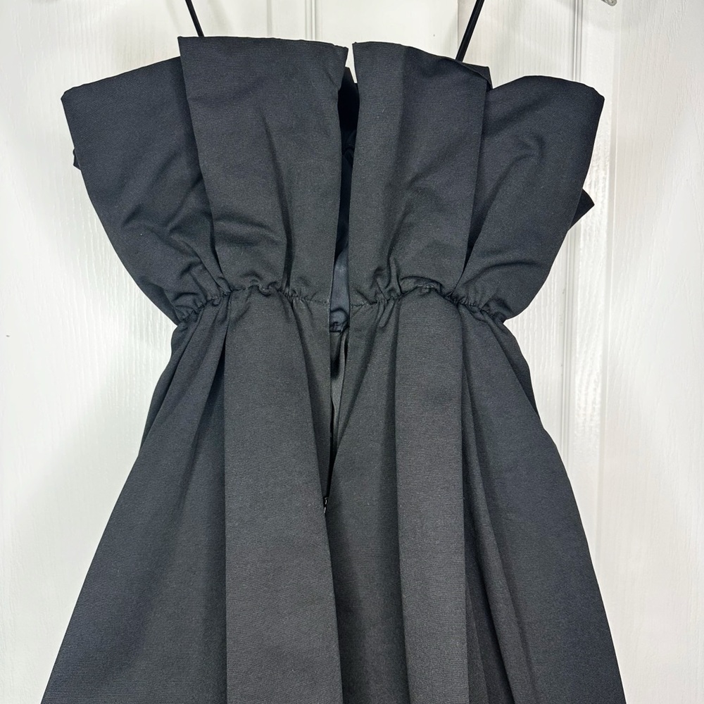 STAUD Cordelia Pleated Strapless Mini Dress Black Pockets Corset Size Medium - Picture 6 of 16